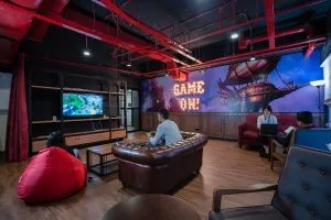 Game on wall mural in the games room