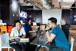 WORQ community members in discussion.